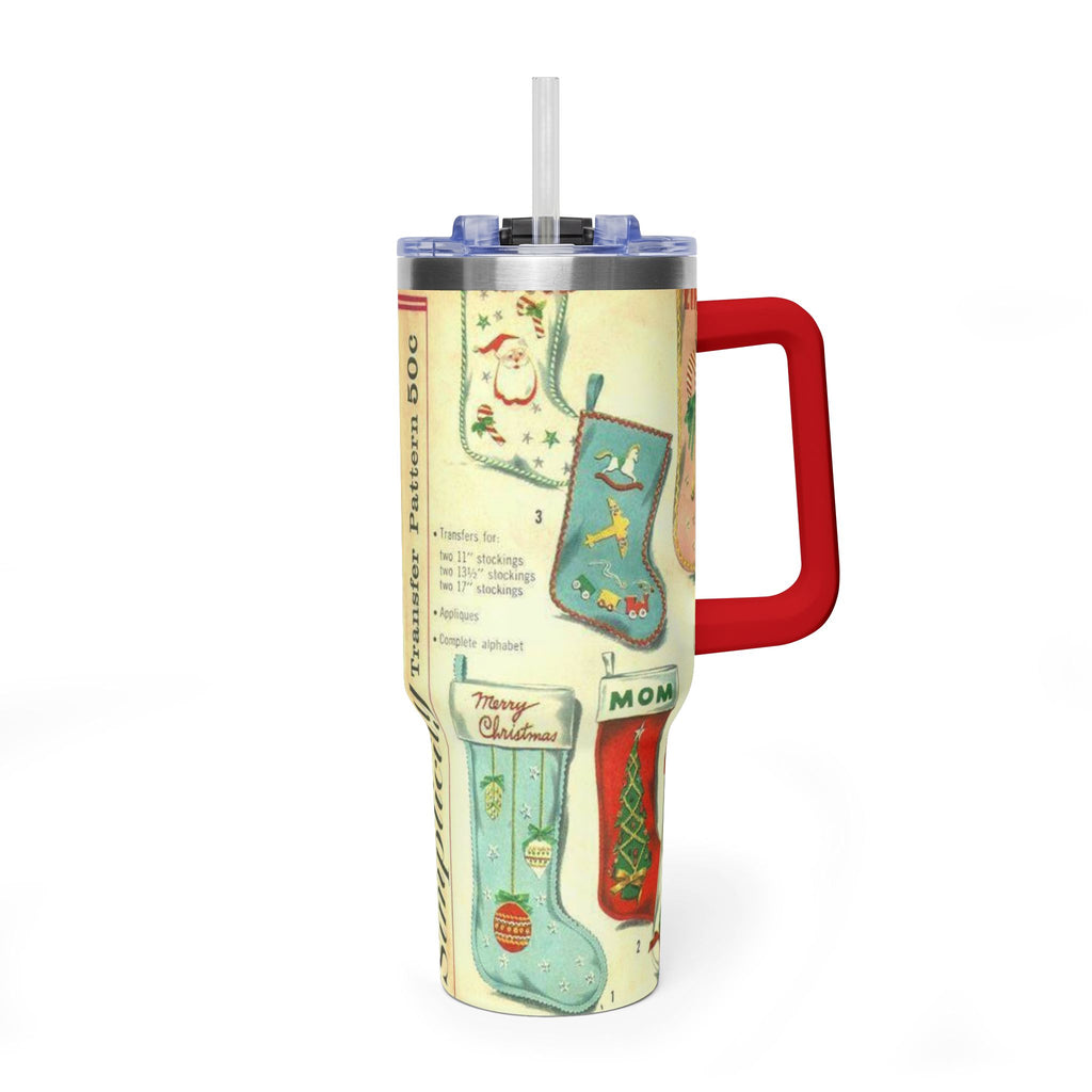 Vintage Christmas Stocking Pattern Tumbler | 40oz Vacuum Tumbler
