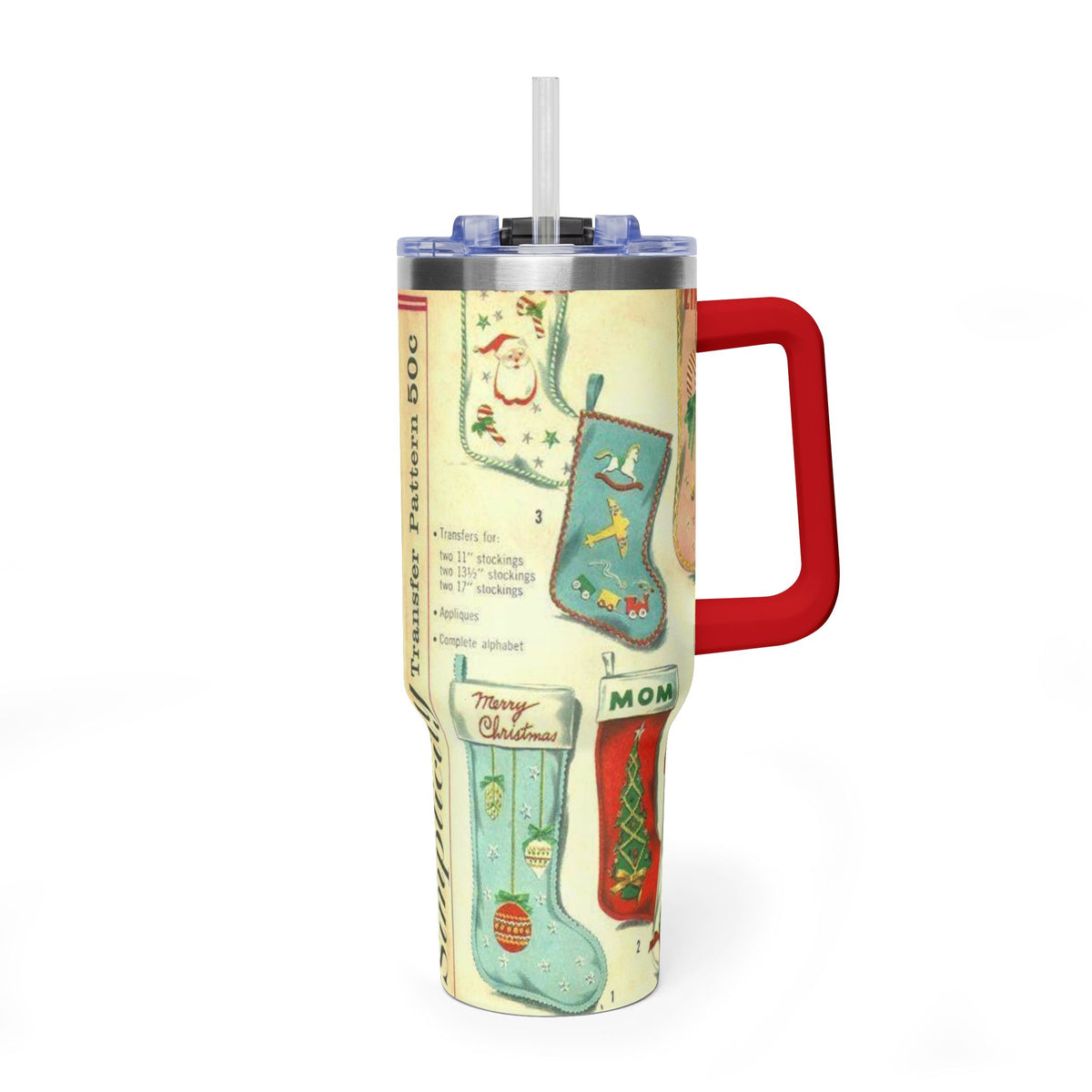 Vintage Christmas Stocking Pattern Tumbler | 40oz Vacuum Tumbler