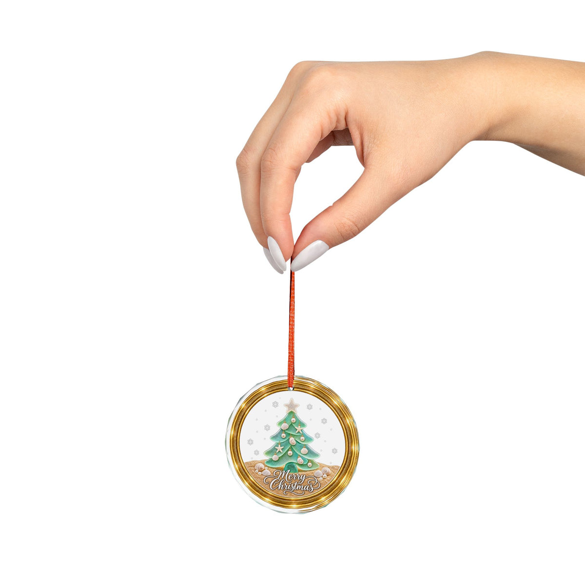 Seaglass and Seashell style Glass Christmas Ornament