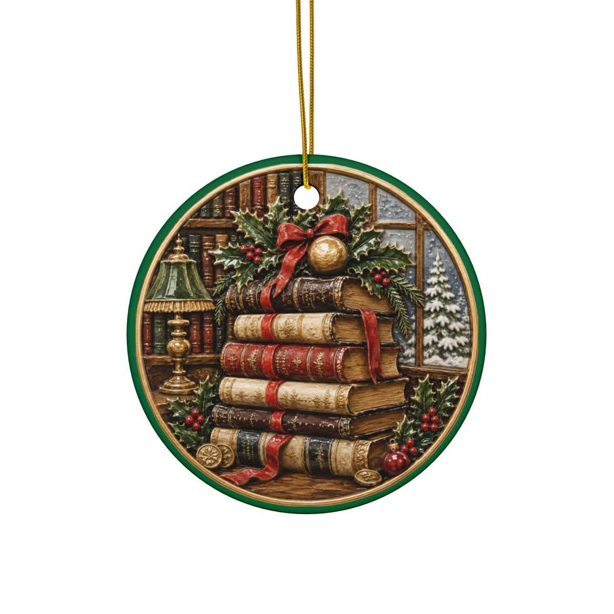 Vintage Christmas Book Stack Christmas Ornaments, 2-Side Print, (1pc, 3pcs, 5pcs, 10pcs)