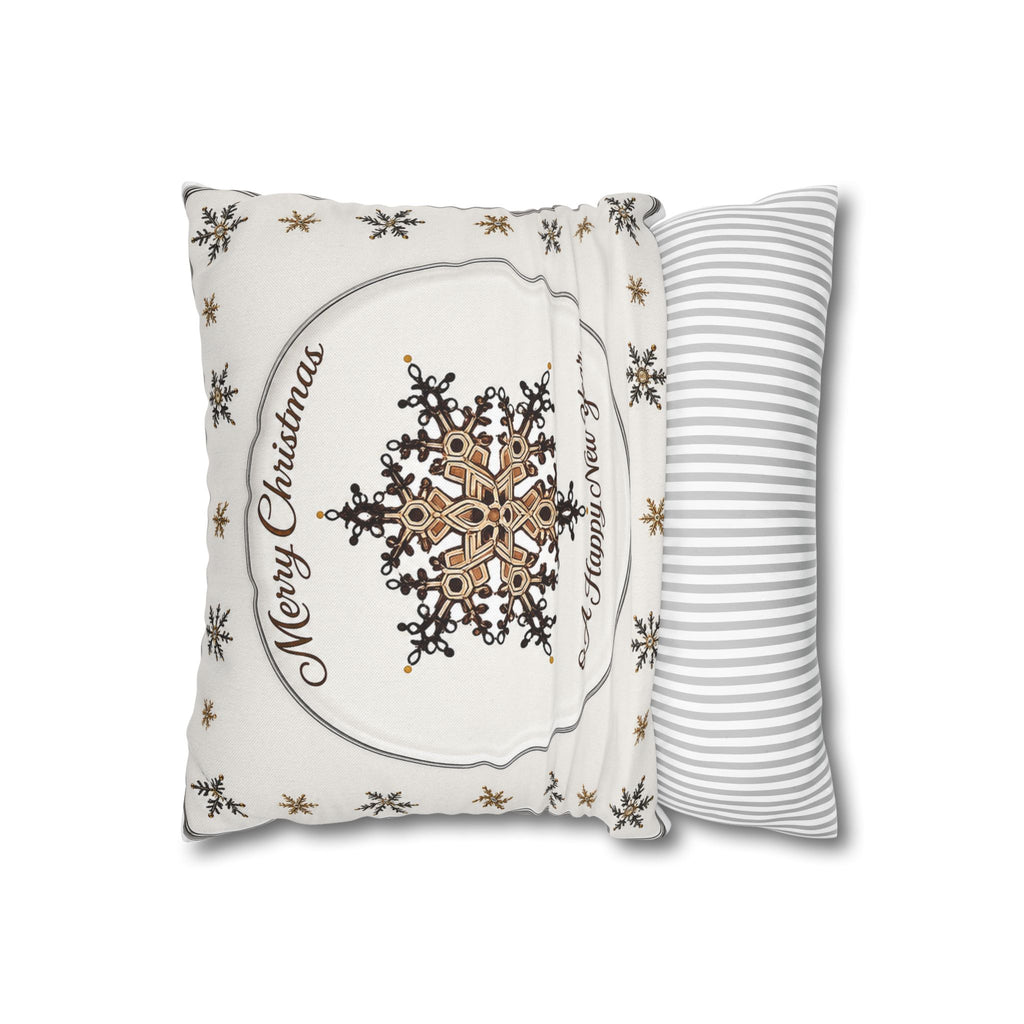 Merry Christmas Snowflake Throw Pillowcase — 'Merry Christmas / A Happy New Year' Holiday Decorative Pillow
