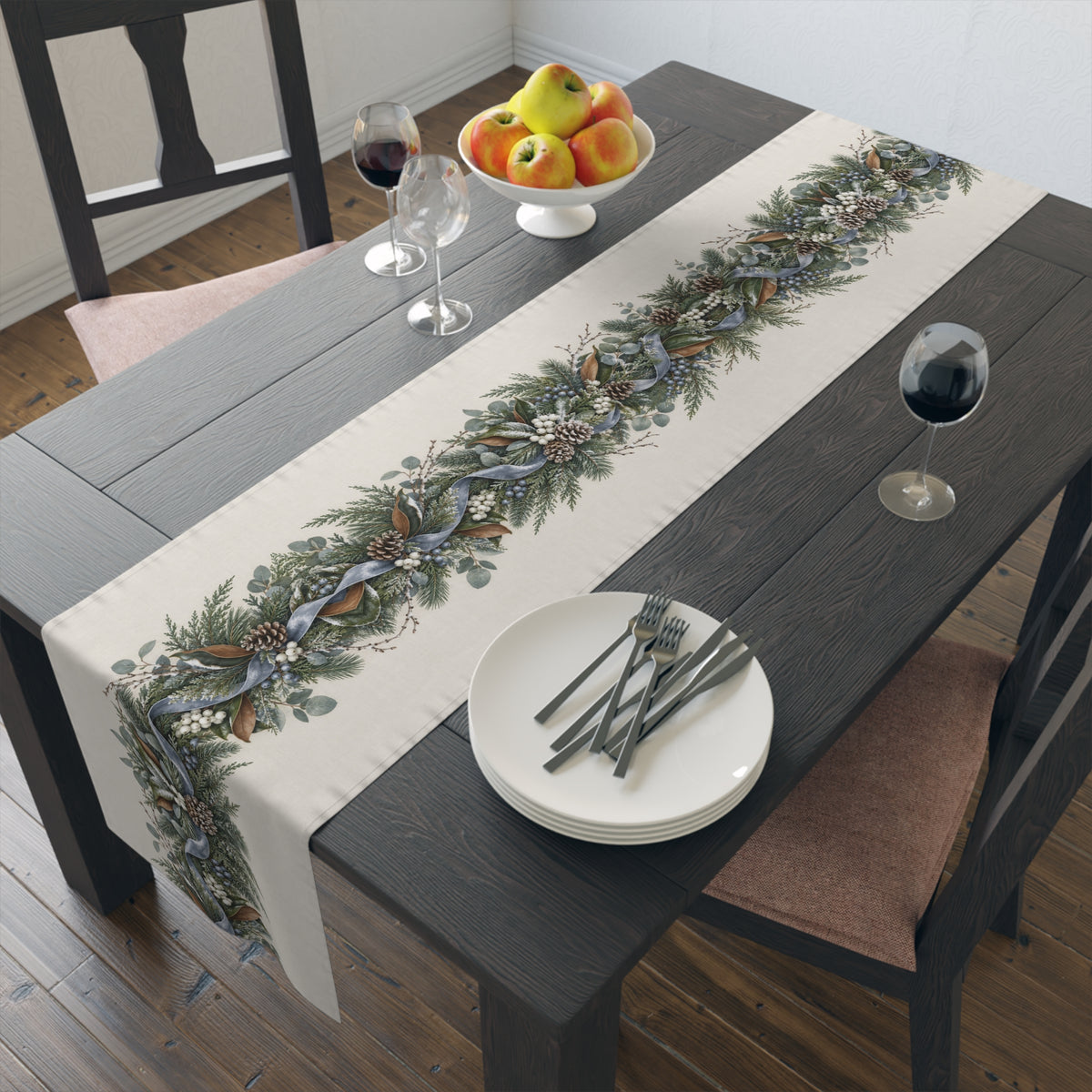Blue Ribbon Pine Garland Table Runner | Table Runner