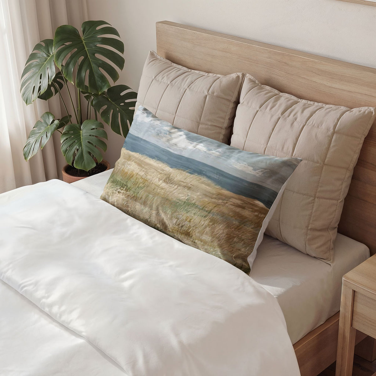 Coastal Meadow Pillow Sham — Soft Beach Landscape Decorative Pillowcase