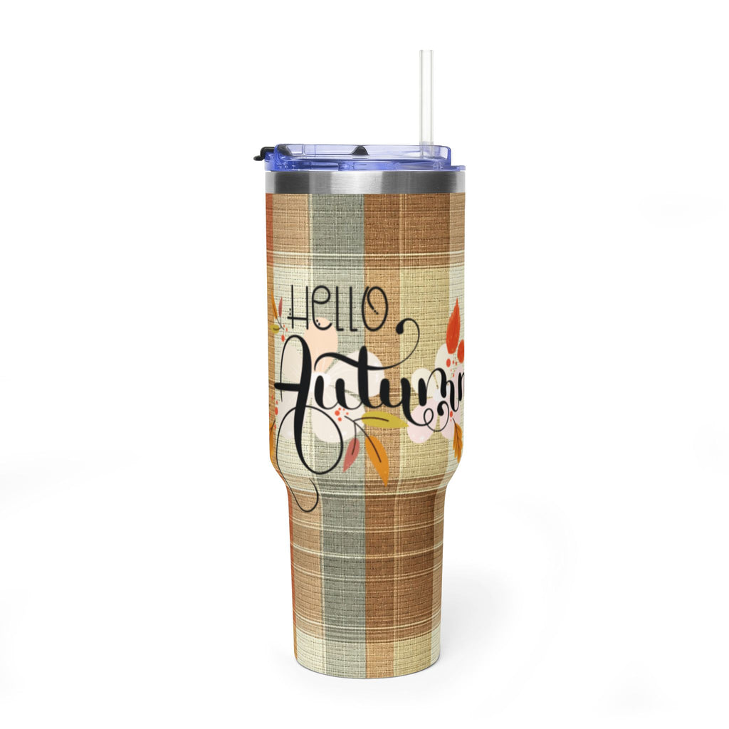 Hello Autumn 40oz Tumbler – Plaid Fall Thermal Travel Mug