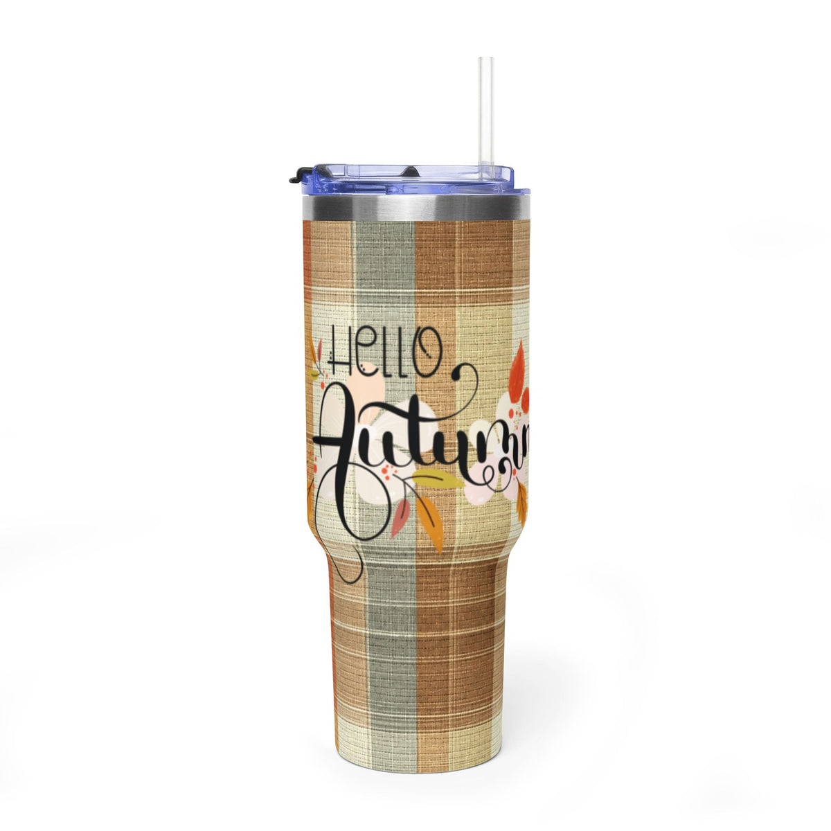 Hello Autumn 40oz Tumbler – Plaid Fall Thermal Travel Mug