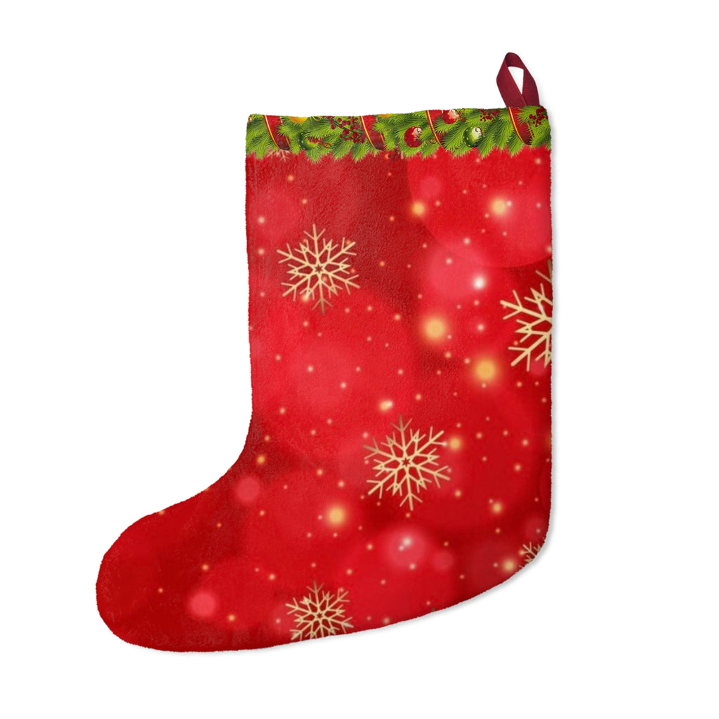 Red Snowflake Christmas Stocking | Holiday Stocking with Green Garland