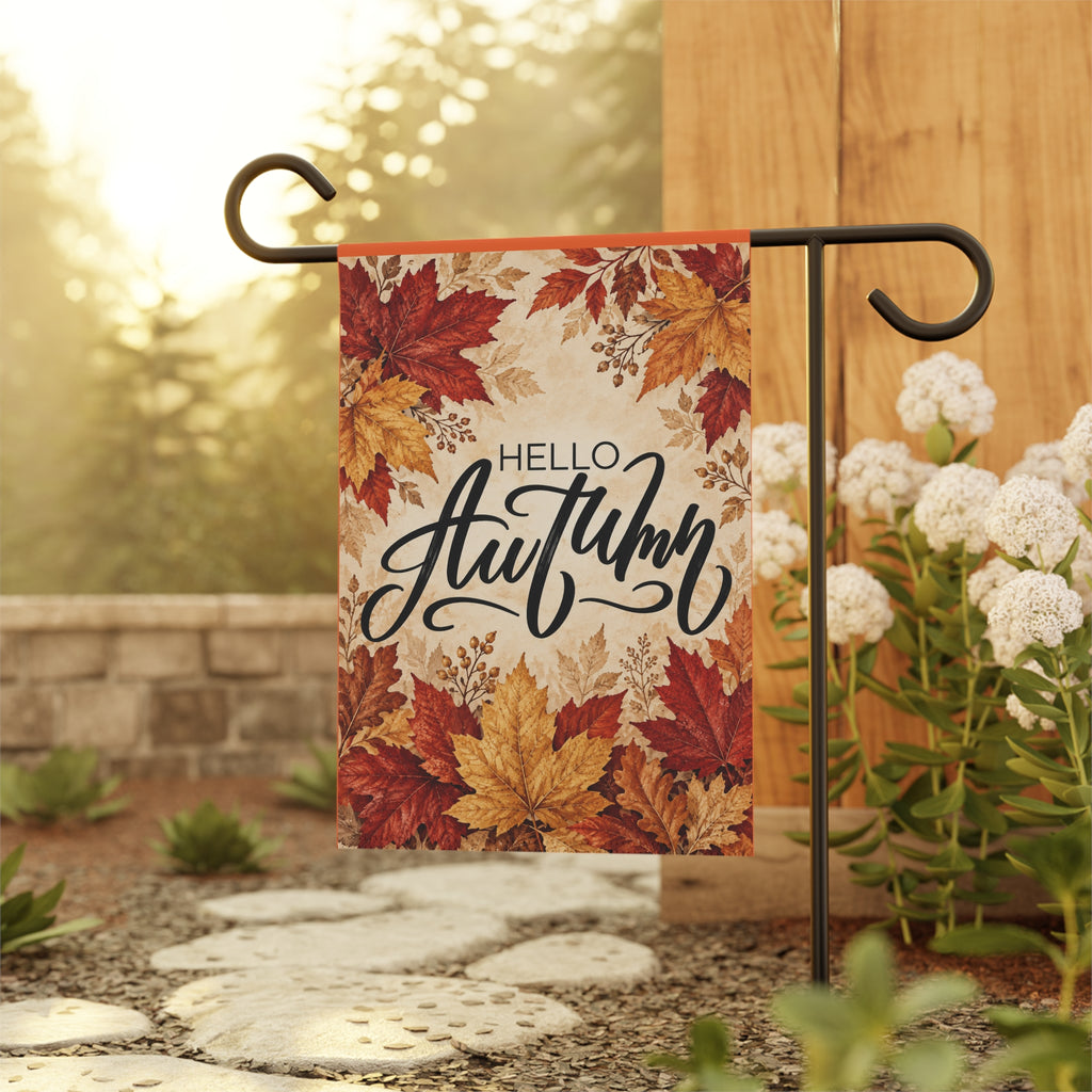 Hello Autumn Garden Flag - Fall Leaves Welcome Banner for Yard & Porch