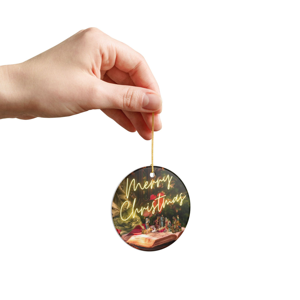 Merry Christmas Nativity Ceramic Decoration Ornament, (1pc)