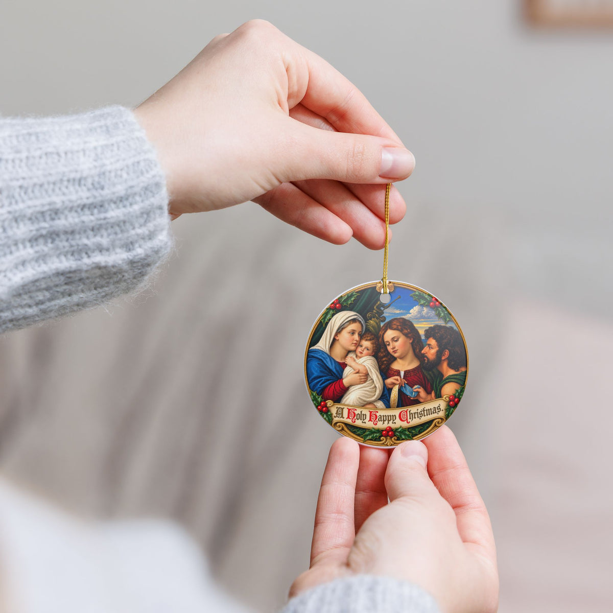 Holy Happy Christmas Nativity Ceramic Decoration Ornament, (1pc)