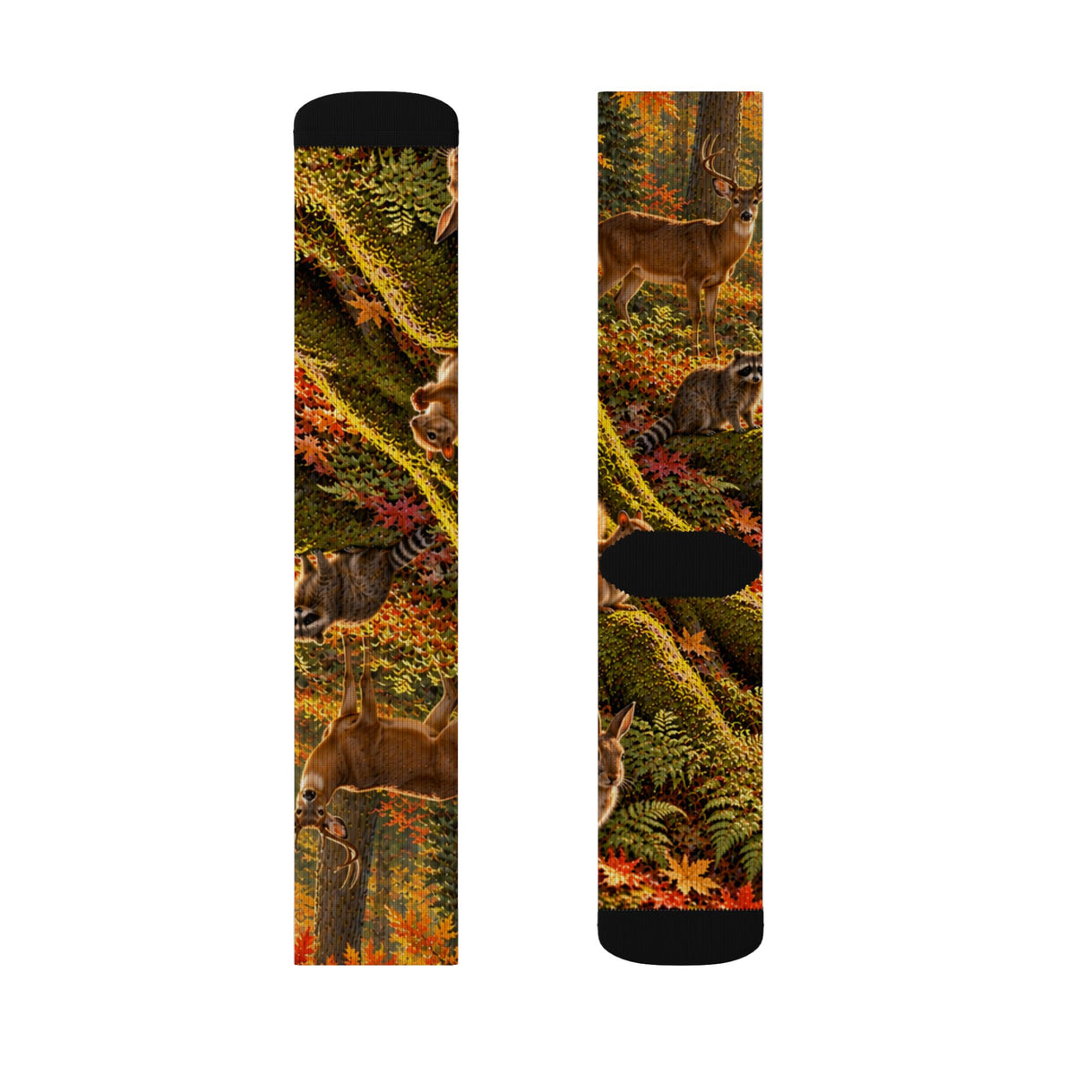 Autumn Woodland Crew Socks — Fall Forest Animal Sublimation Socks