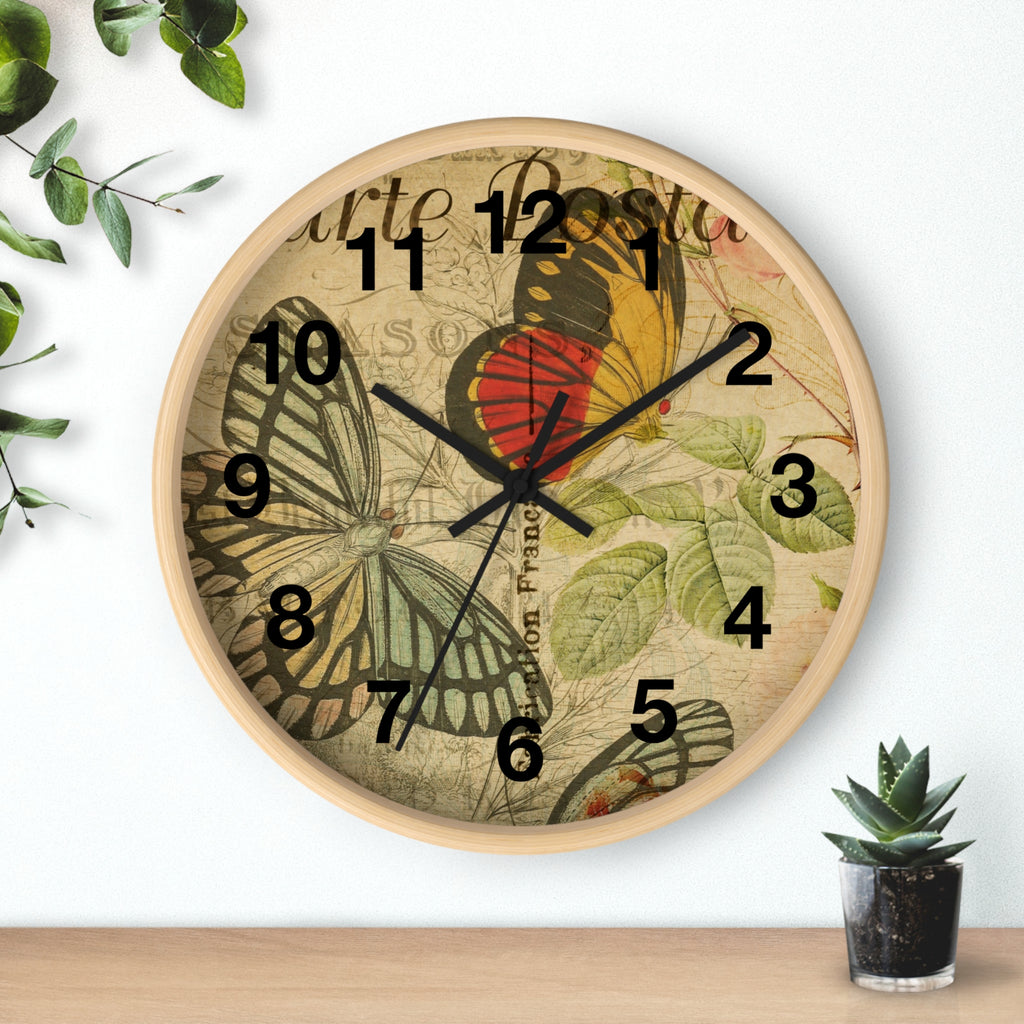 Vintage French Postcard Butterfly Wall Clock