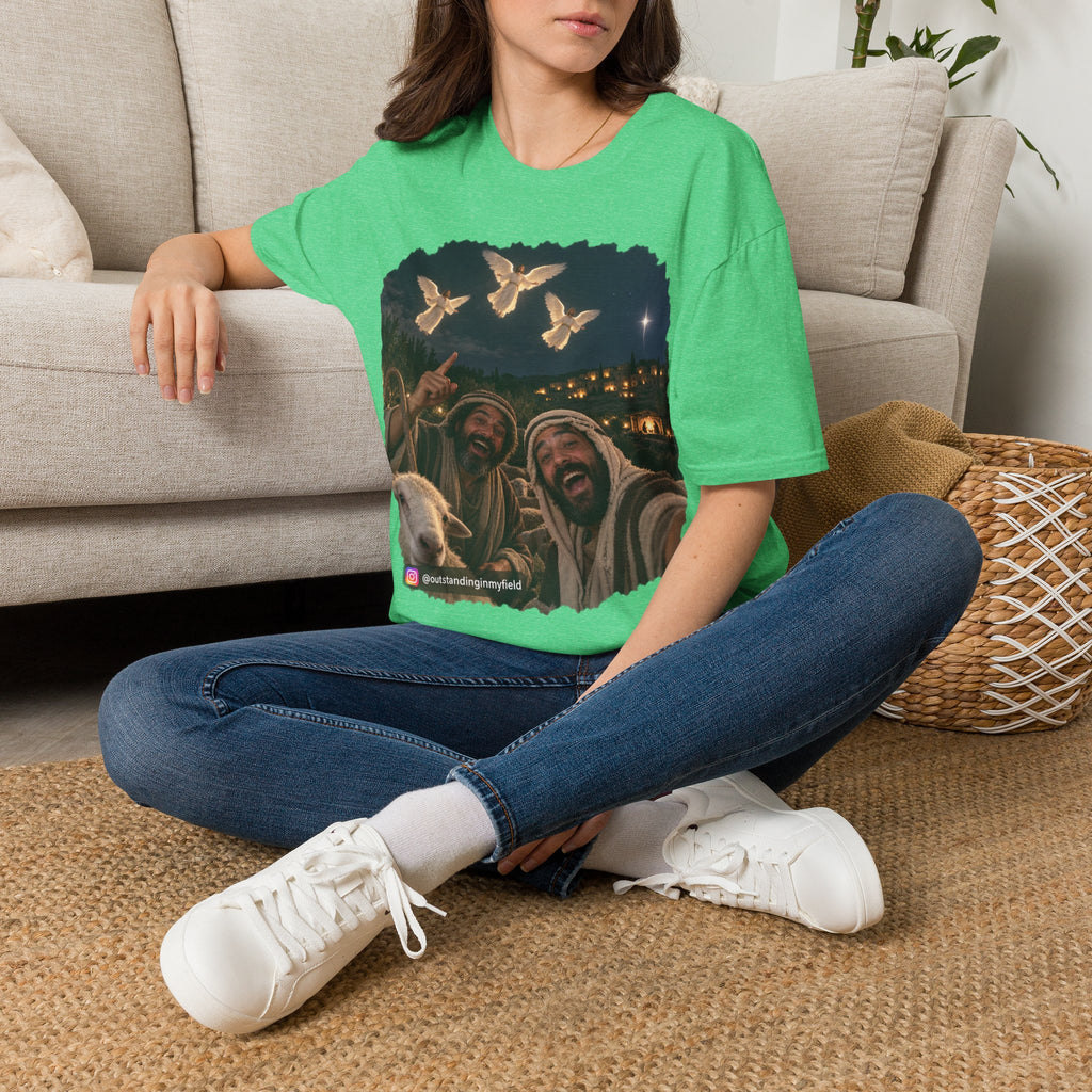 Shepherds Outstanding in the Field Christian Humor Unisex Softstyle Christmas T-Shirt