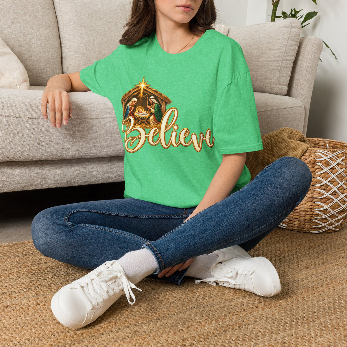 Nativity Manger Believe T-Shirt | Christmas Religious Holiday Tee