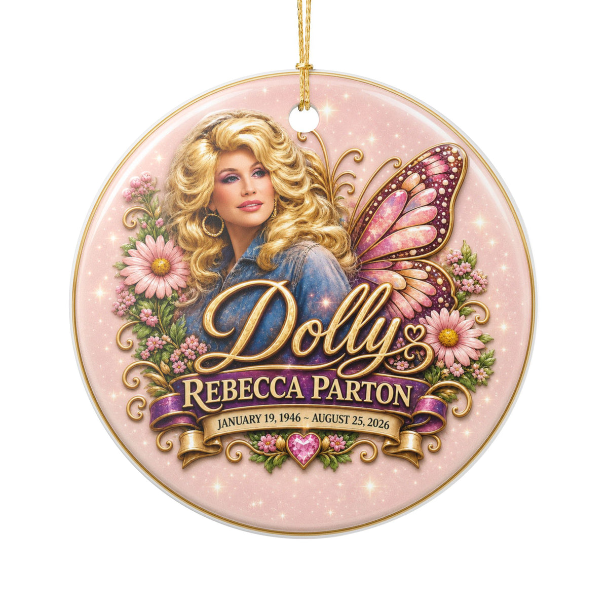 Dolly Parton Portrait Remembrance Ceramic Decoration Ornament, double sided (1pc)