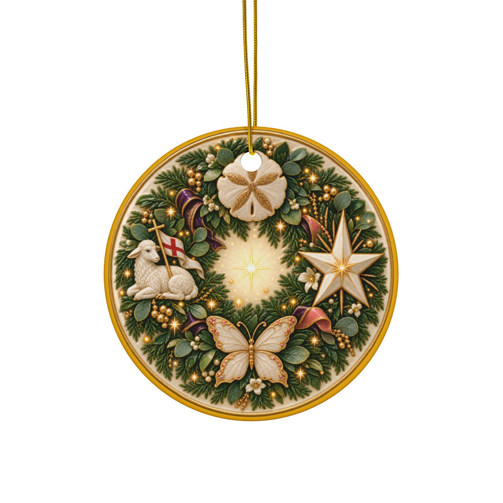 Advent Wreath Ceramic Christmas Ornaments, 2-Side Print, (1pc, 3pcs, 5pcs, 10pcs)