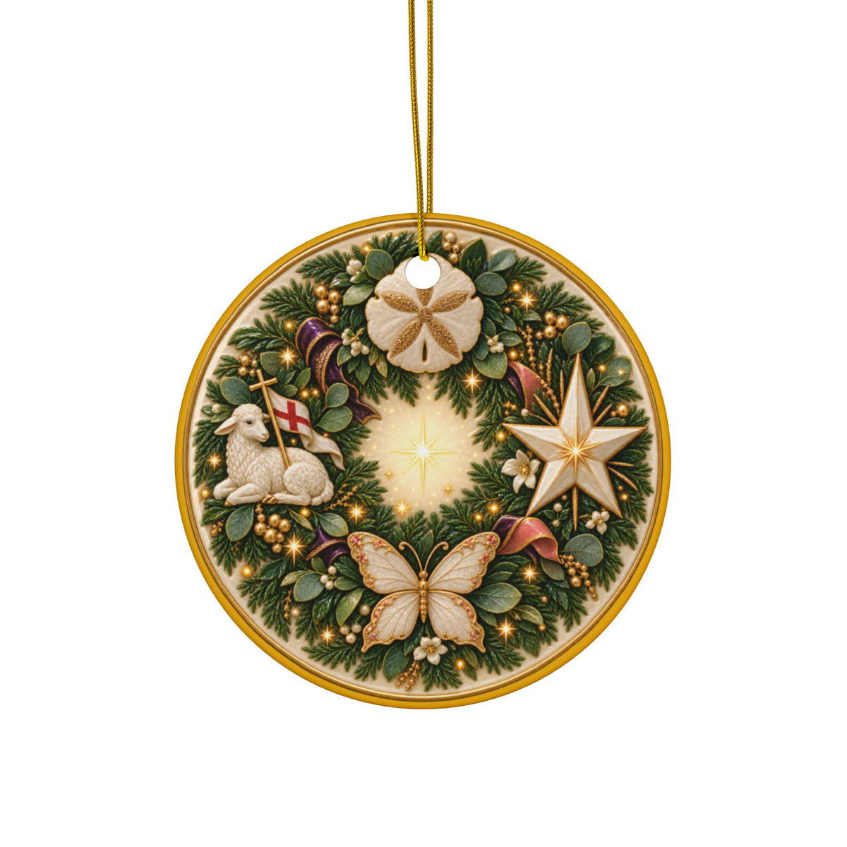 Advent Wreath Ceramic Christmas Ornaments, 2-Side Print, (1pc, 3pcs, 5pcs, 10pcs)