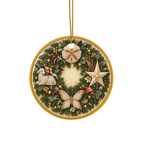 Advent Wreath Ceramic Christmas Ornaments, 2-Side Print, (1pc, 3pcs, 5pcs, 10pcs)