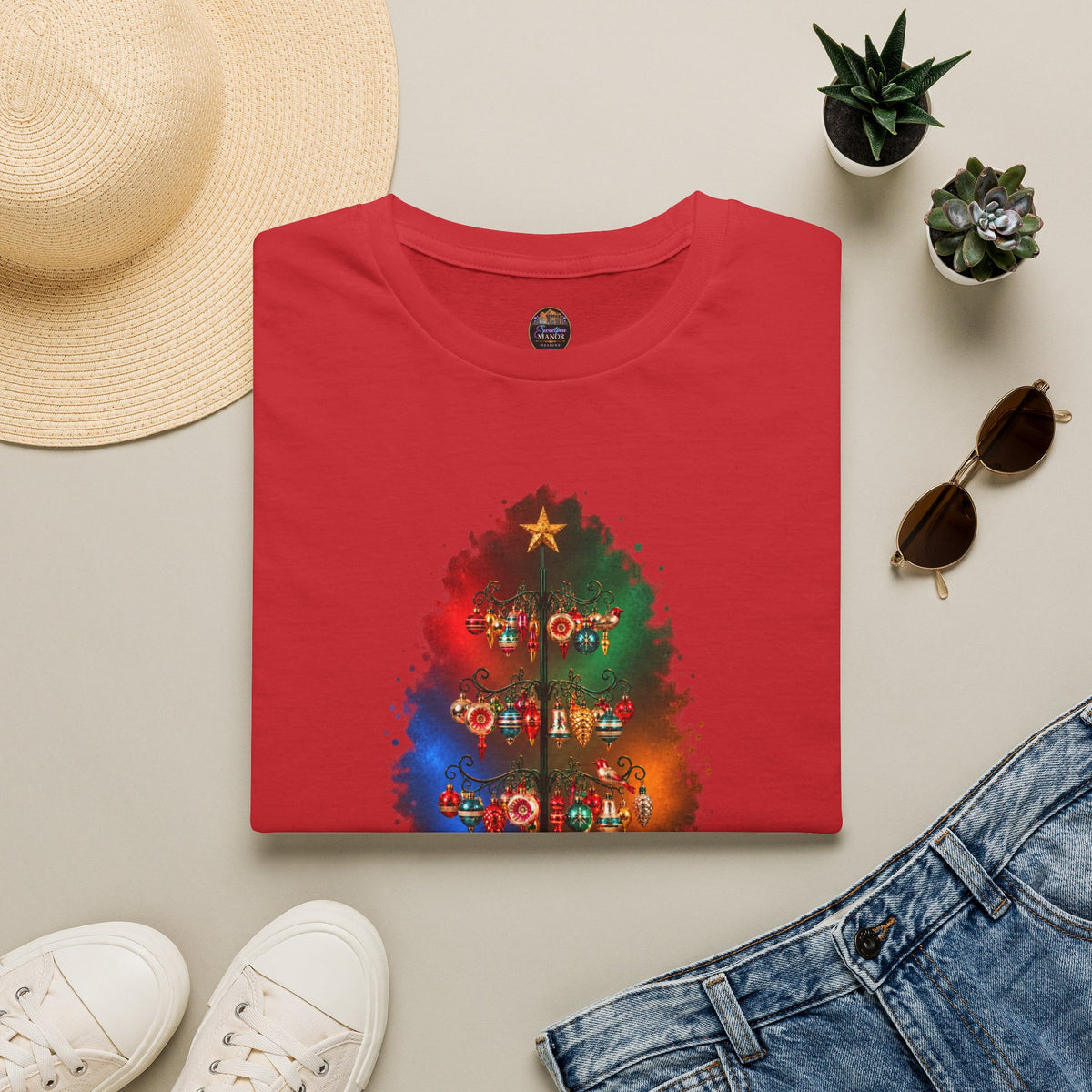 Colorful Holiday Tree T-Shirt | Christmas Lights Ornament Design