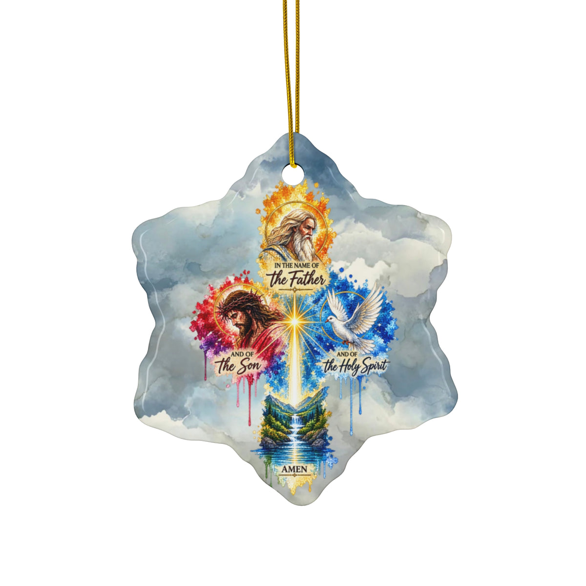 Christian Trinity Christmas Ceramic Snowflake Ornament