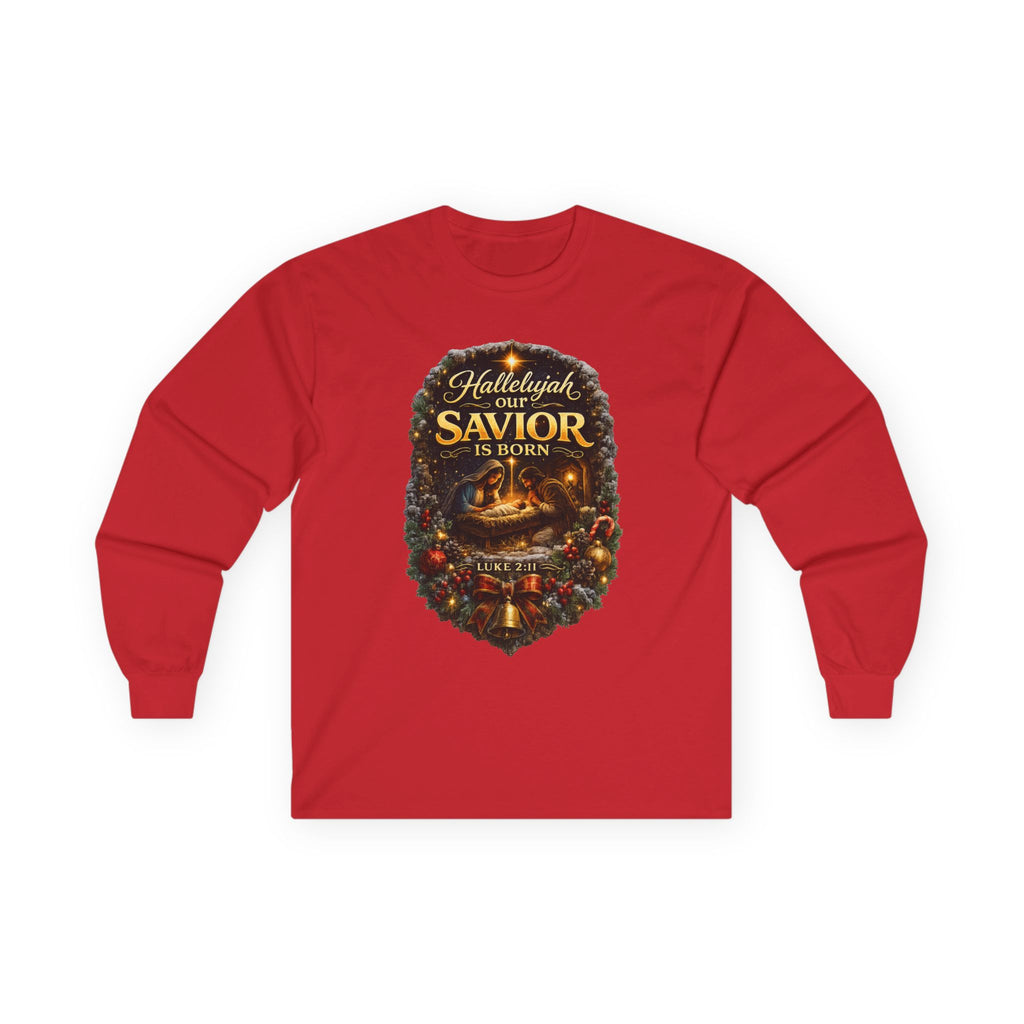 Hallelujah Our Savior Is Born long sleeve tee | Nativity Christmas shirt