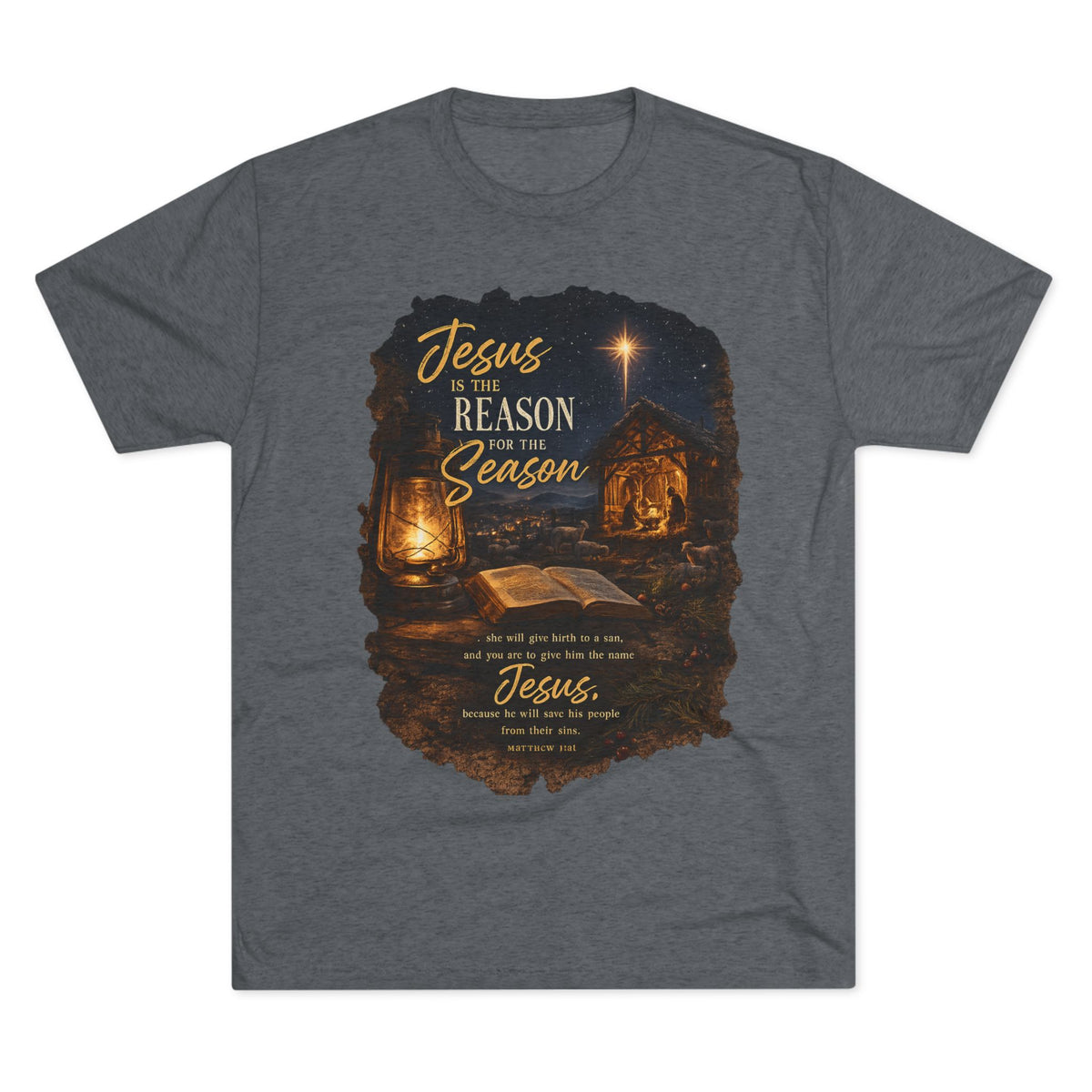 Jesus Is the Reason Season T-Shirt | Nativity Lantern Christmas Tee