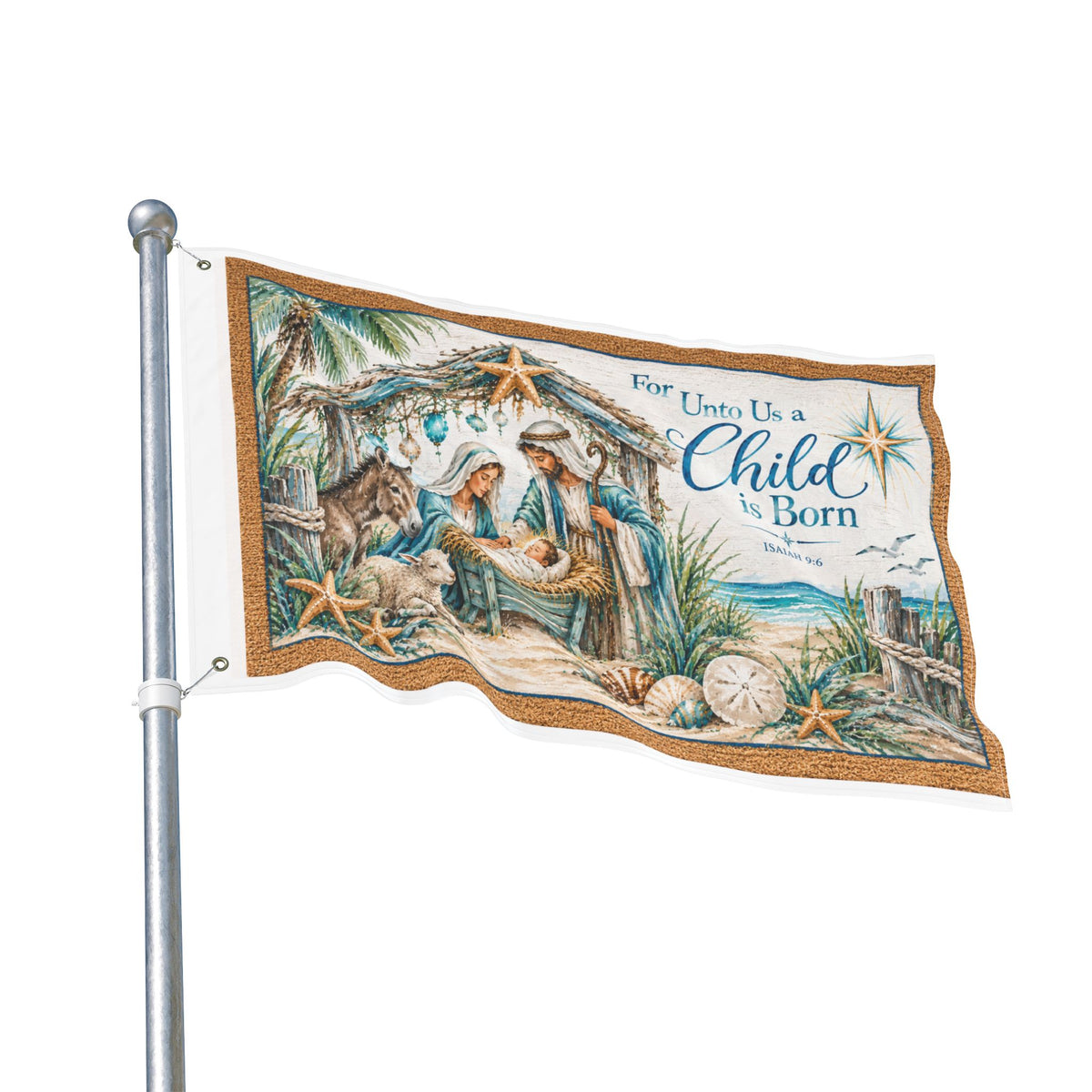 Beachy Unto us a Child is Born  Nativity Double Sided Flag