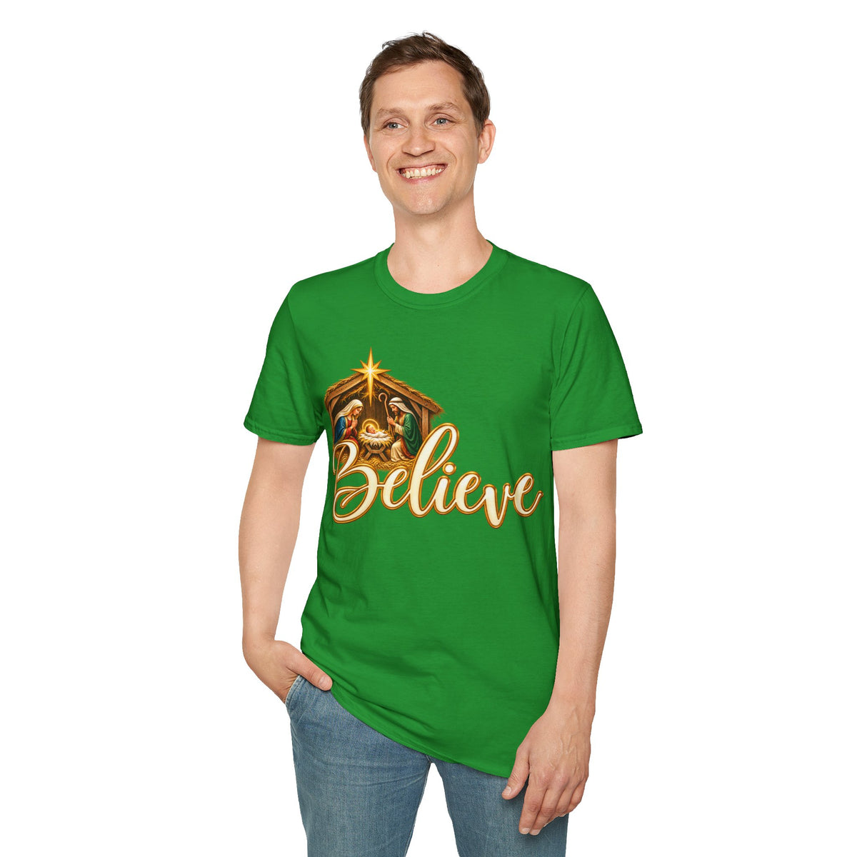 Nativity Manger Believe T-Shirt | Christmas Religious Holiday Tee