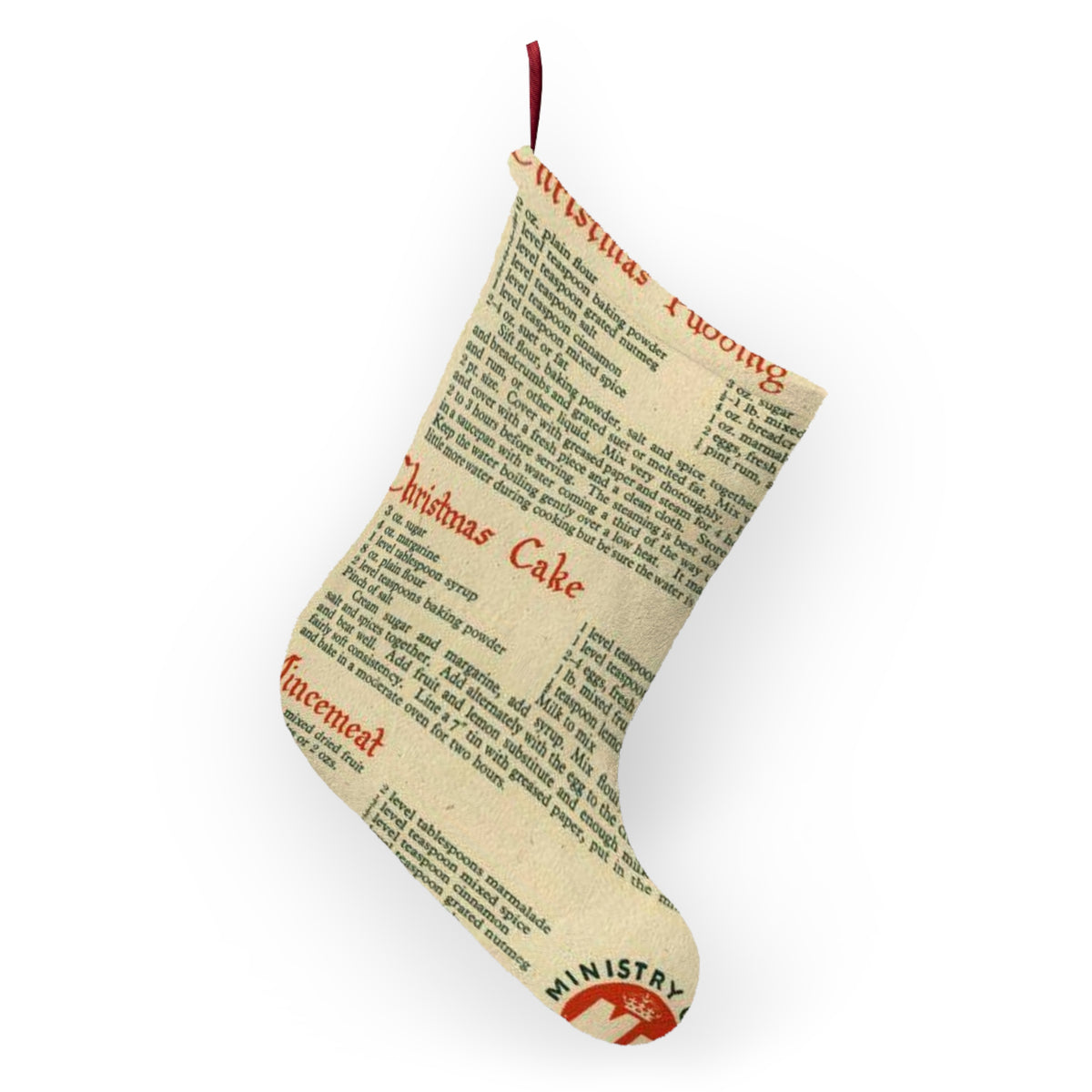 Xmas Recipes Print Christmas Stocking | Recipe Text Holiday Stocking