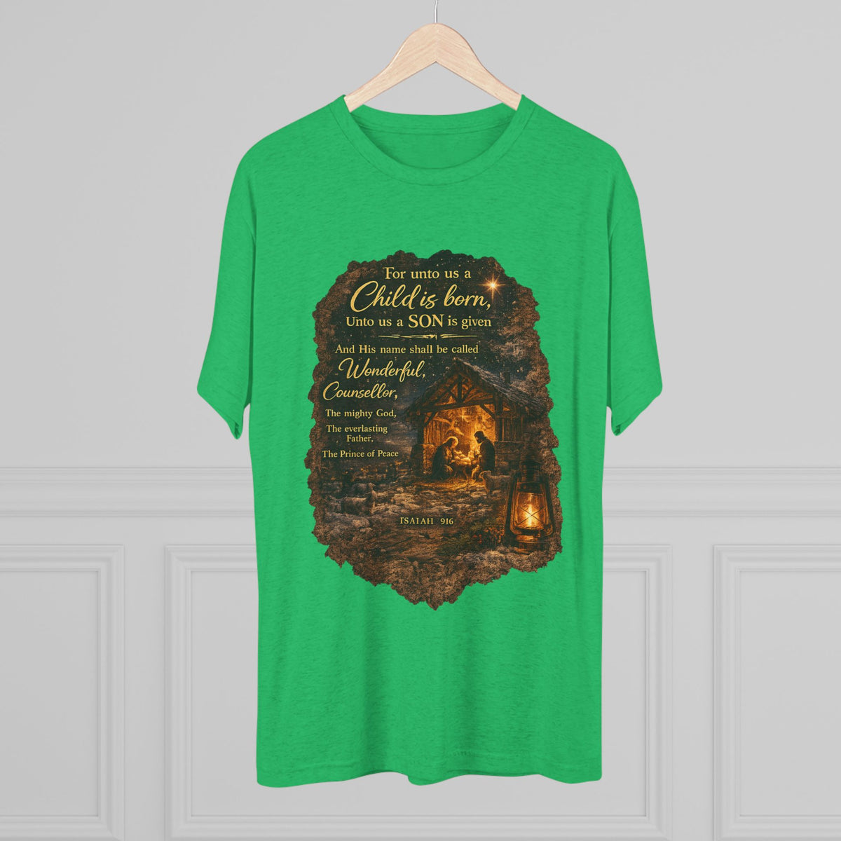 Child Is Born Nativity Scene T-Shirt | Christmas Bible Verse