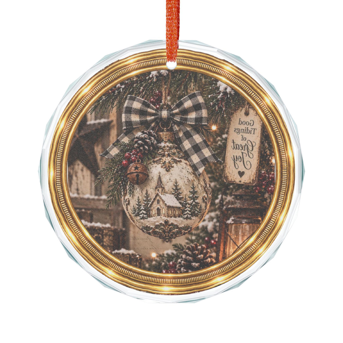 Glass Ornament | Rustic Country Church Christmas Decoration