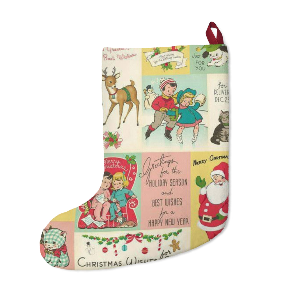 Vintage Christmas Postcard Stocking Christmas Stocking | Retro Holiday Cards Print
