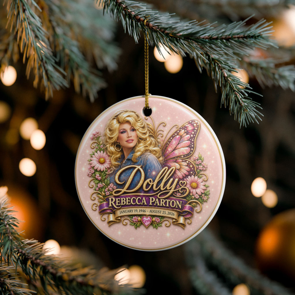Dolly Parton Portrait Remembrance Ceramic Decoration Ornament, double sided (1pc)