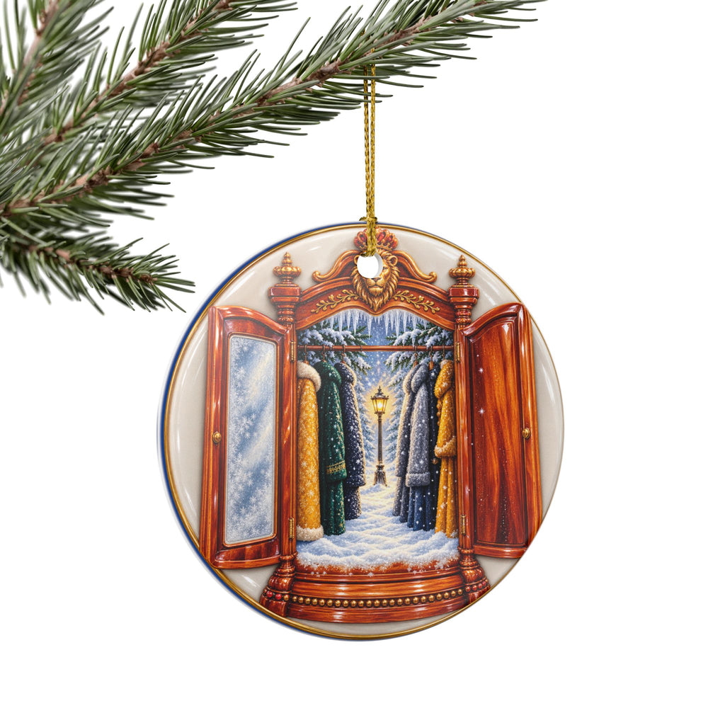 Lion Witch Wardrobe Winter 3D look Ceramic Christmas Ornament, (1pc)