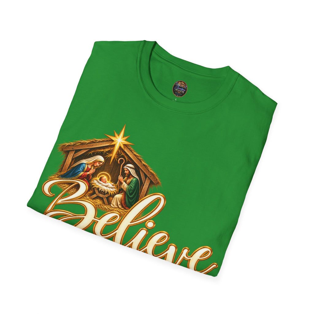 Nativity Manger Believe T-Shirt | Christmas Religious Holiday Tee