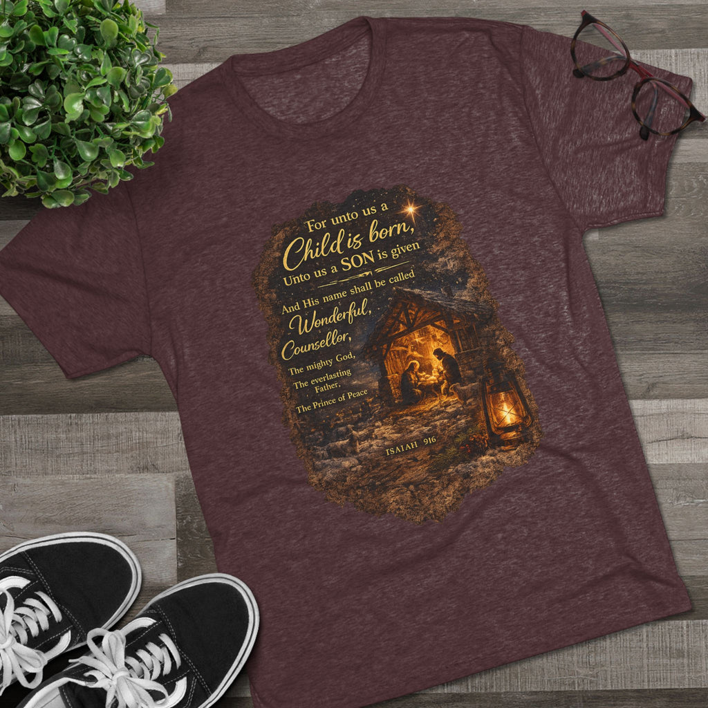 Child Is Born Nativity Scene T-Shirt | Christmas Bible Verse