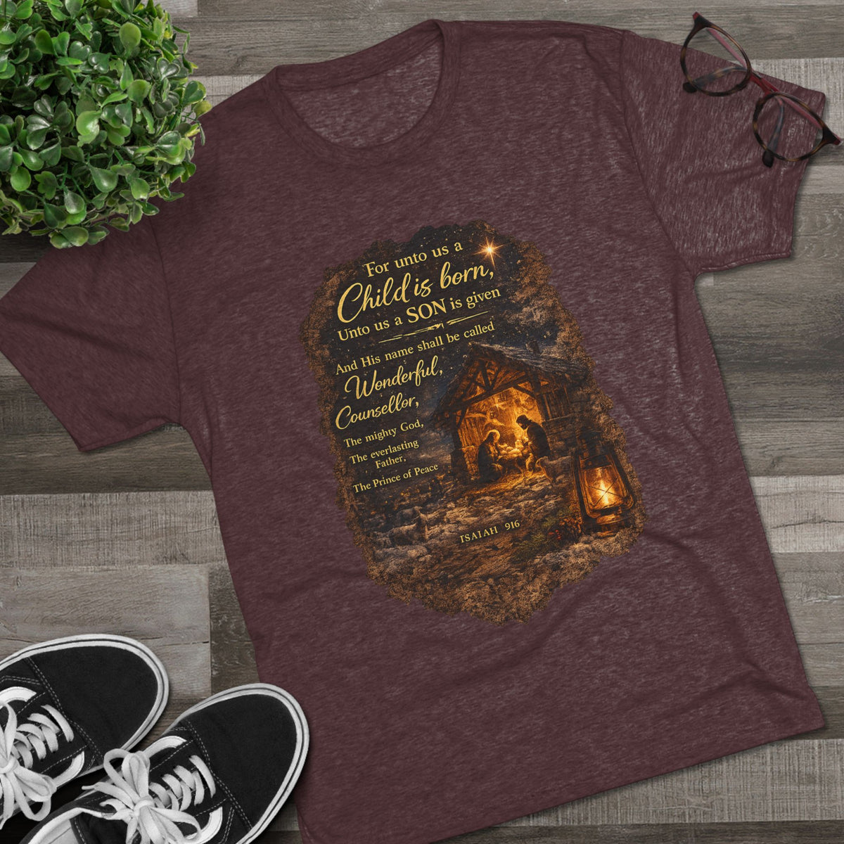 Child Is Born Nativity Scene T-Shirt | Christmas Bible Verse