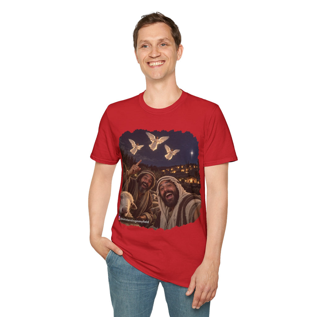 Shepherds Outstanding in the Field Christian Humor Unisex Softstyle Christmas T-Shirt