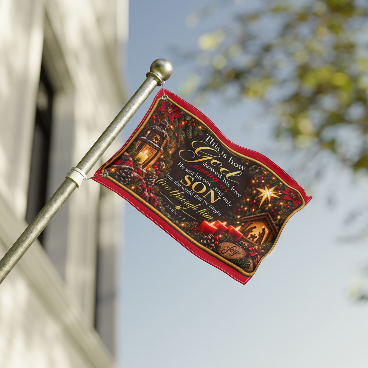 Christmas Nativity Scripture Flag Double Sided | John 3:16 Holiday Outdoor Flag