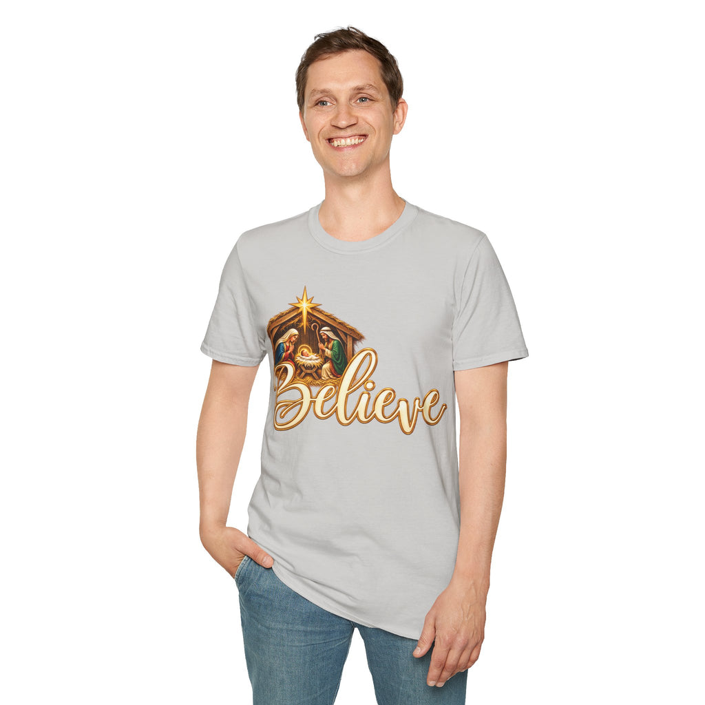 Nativity Manger Believe T-Shirt | Christmas Religious Holiday Tee
