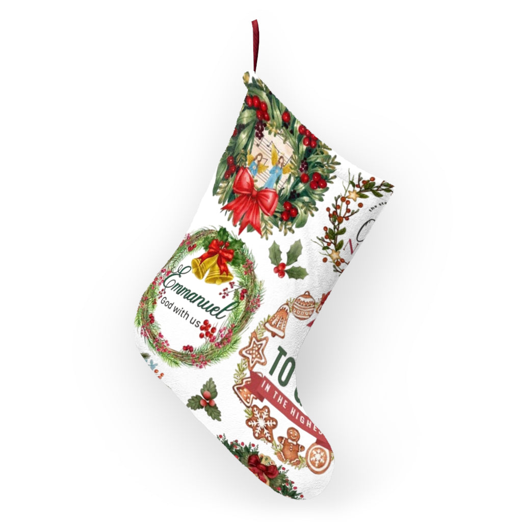 O Holy Night wreaths Christmas Stocking | Emmanuel nativity holiday stocking