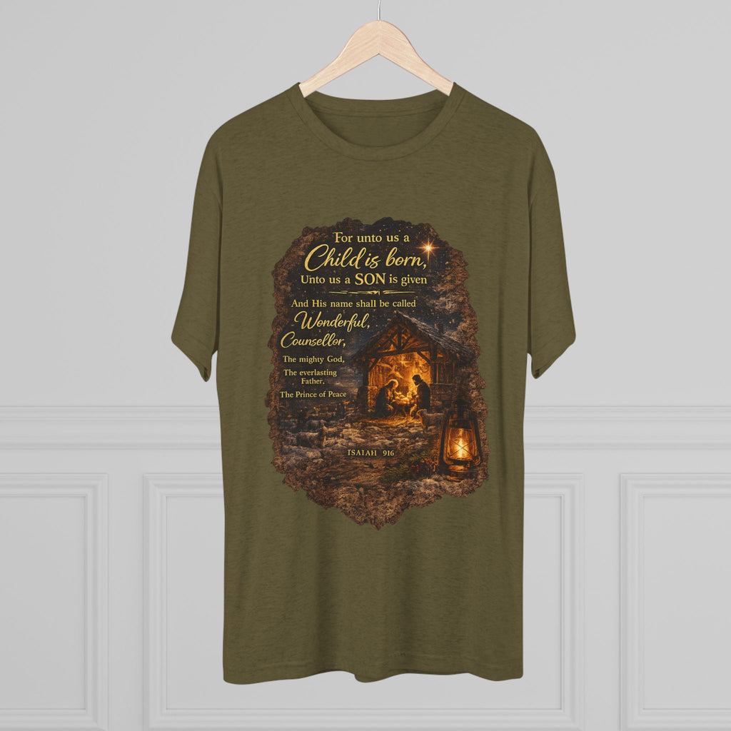 Child Is Born Nativity Scene T-Shirt | Christmas Bible Verse