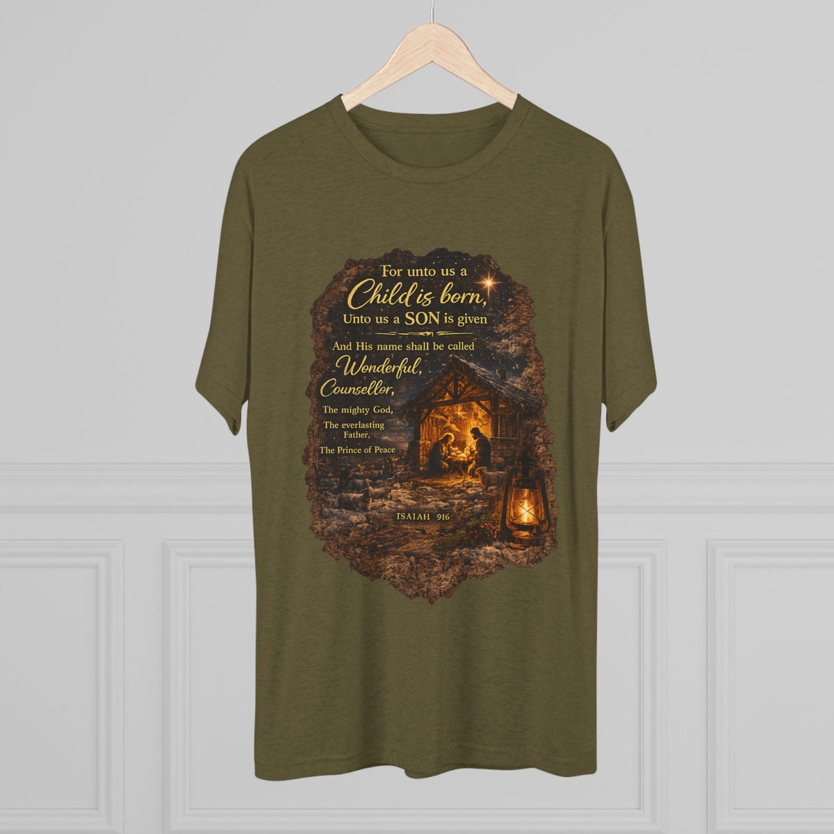 Child Is Born Nativity Scene T-Shirt | Christmas Bible Verse