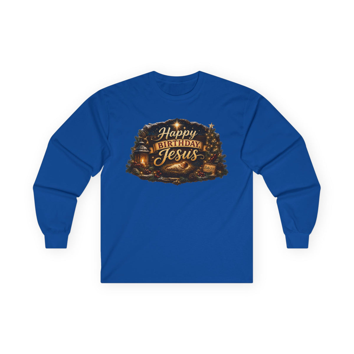 Happy Birthday Jesus Long Sleeve Tee | Nativity Christmas Religious Tee