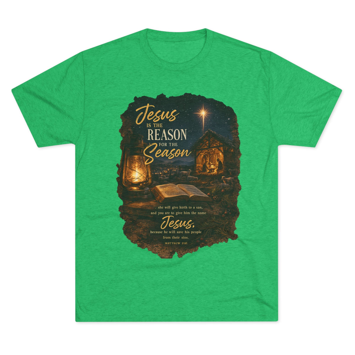 Jesus Is the Reason Season T-Shirt | Nativity Lantern Christmas Tee