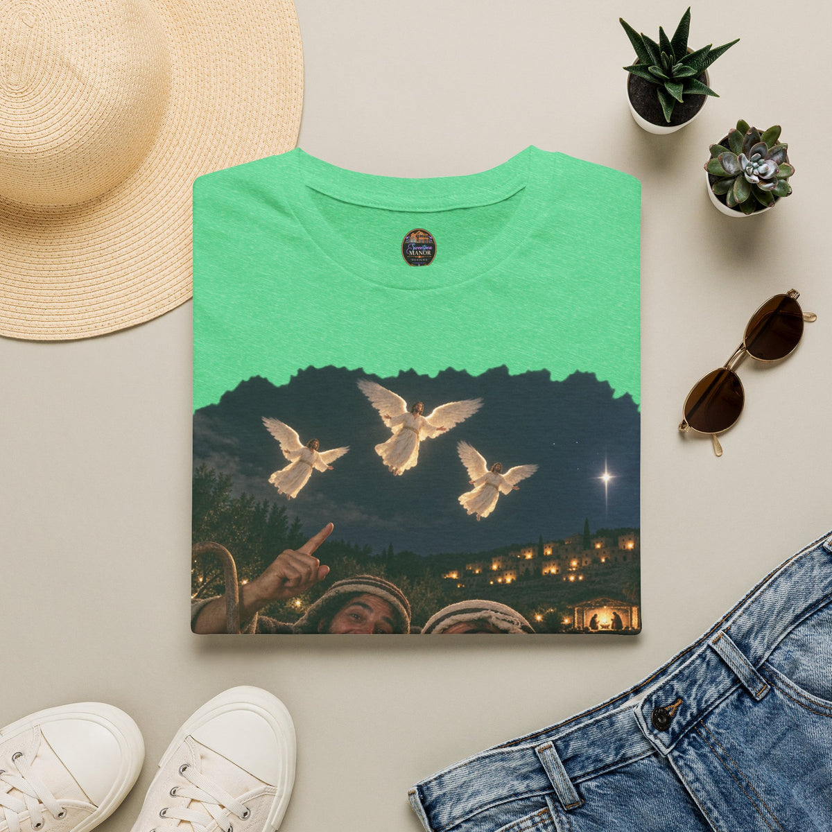 Shepherds Outstanding in the Field Christian Humor Unisex Softstyle Christmas T-Shirt