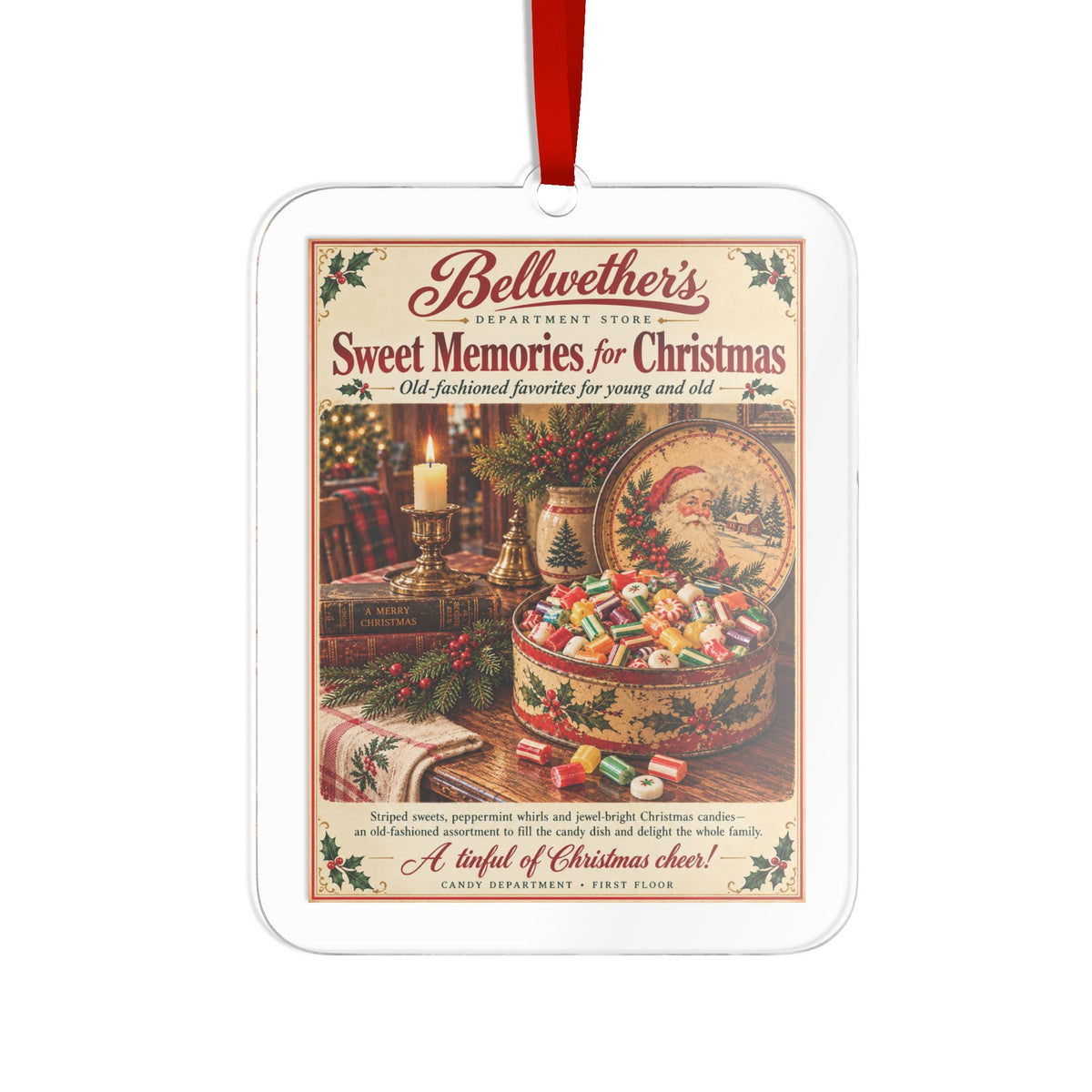 Christmas Retro Candy Tin Acrylic Ornament - "Sweet Memories for Christmas"