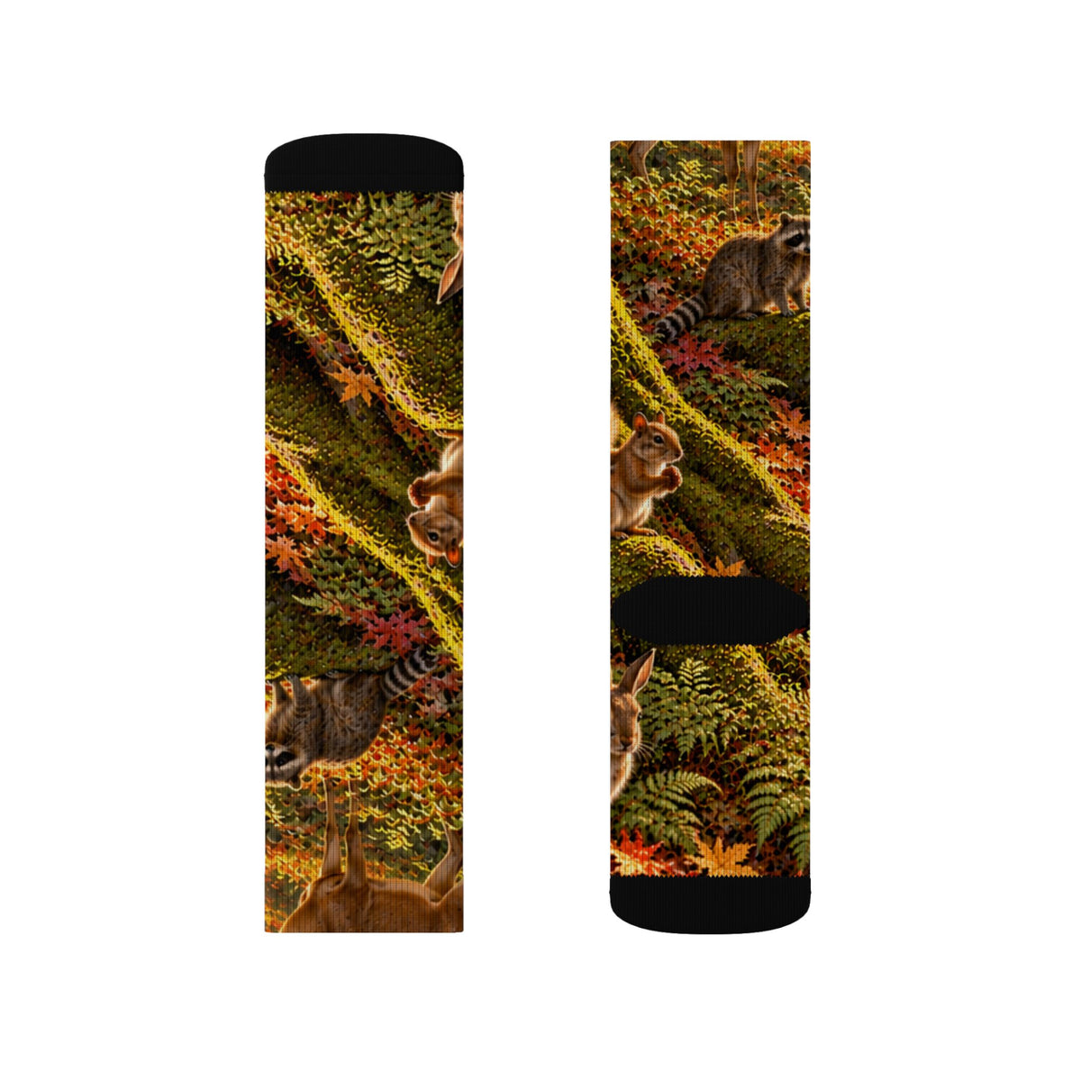 Autumn Woodland Crew Socks — Fall Forest Animal Sublimation Socks