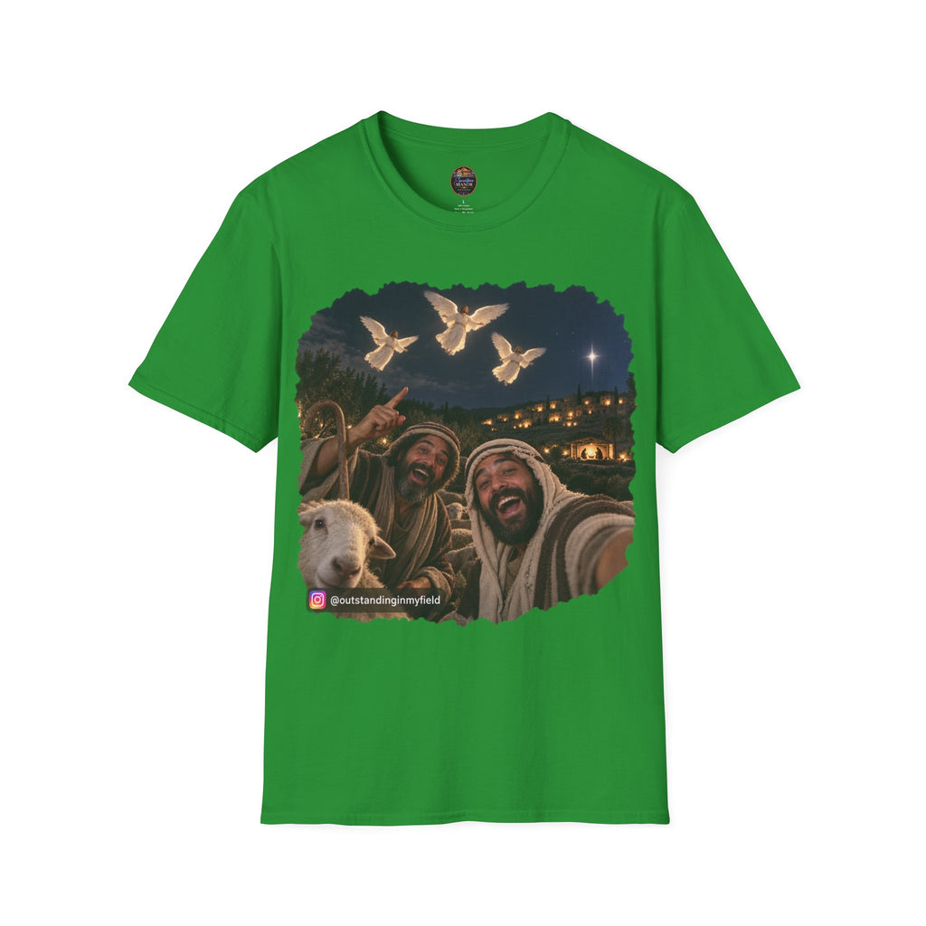 Shepherds Outstanding in the Field Christian Humor Unisex Softstyle Christmas T-Shirt