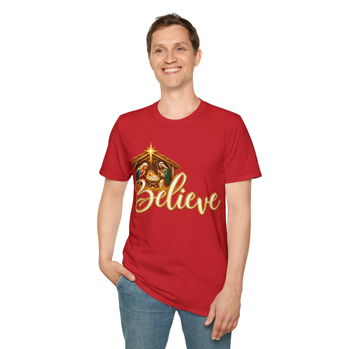Nativity Manger Believe T-Shirt | Christmas Religious Holiday Tee