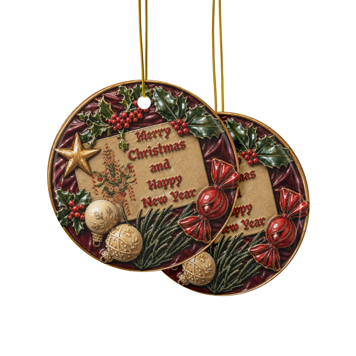 Vintage Victorian Christmas Decor and Card Christmas Ornaments, 2-Side Print, (1pc, 3pcs, 5pcs, 10pcs)